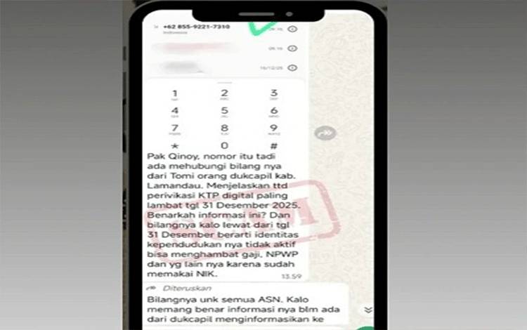 Waspada Modus Penipuan Mengatasnamakan Disdukcapil Lamandau