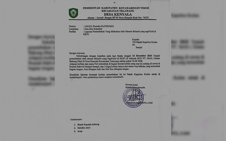 Kades Kenyala Laporkan Kasus Penembakan 4 Warga ke Polres Kotim