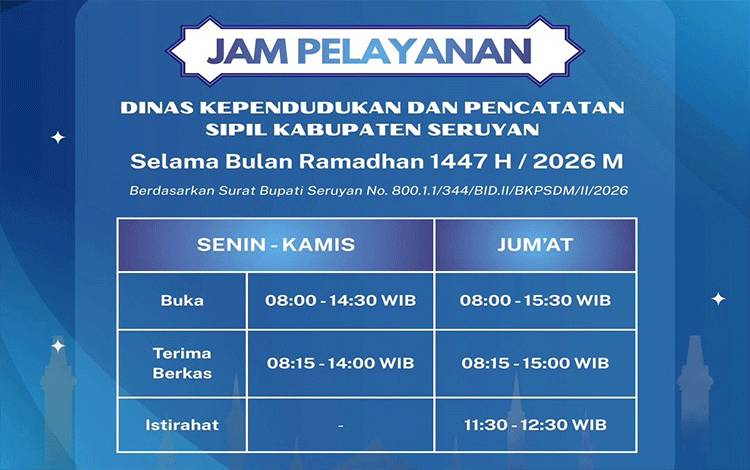 Disdukcapil Seruyan Sesuaikan Jam Pelayanan Selama Ramadan