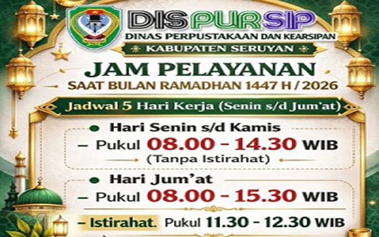Perpustakaan Daerah Seruyan Selama Ramadan Buka Pukul 08.00 - 15.30 WIB Tanpa Istirahat