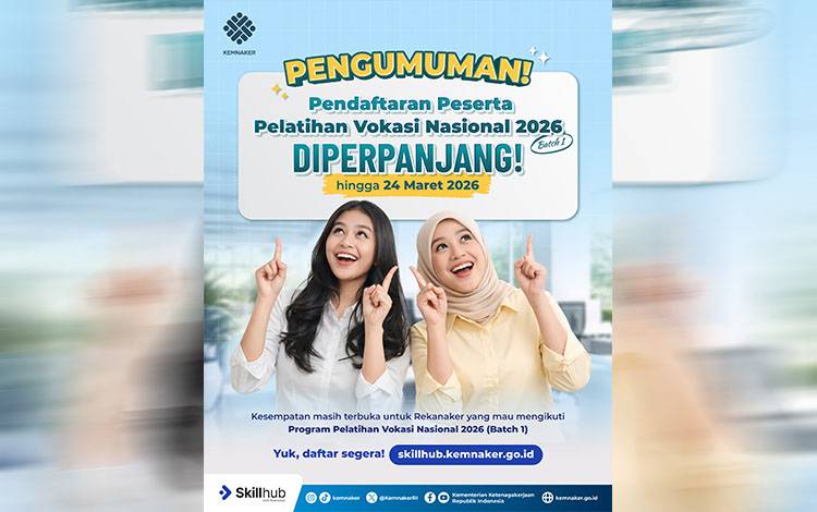 Pendaftaran Pelatihan Vokasi Nasional 2026 Diperpanjang hingga 24 Maret, Kuota 20.000 Peserta