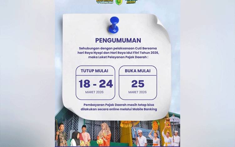 Loket Pelayanan Pajak Daerah Palangka Raya Tutup Sementara 18-24 Maret, Pembayaran Online Tetap Buka