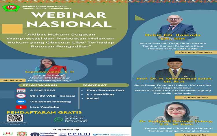 STIH Palangka Raya Adakan Webinar Nasional 9 Mei 2026 dengan Tema Akibat Hukum Gugatan Wanprestasi