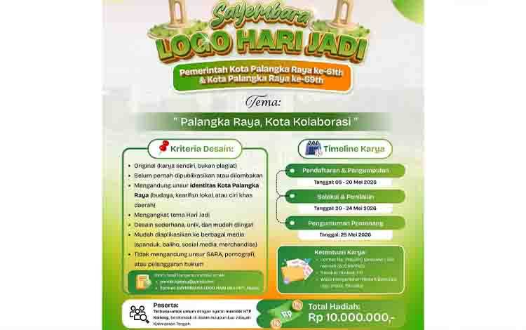 Pemko Palangka Raya Gelar Sayembara Desain Logo Berhadiah Puluhan Juta