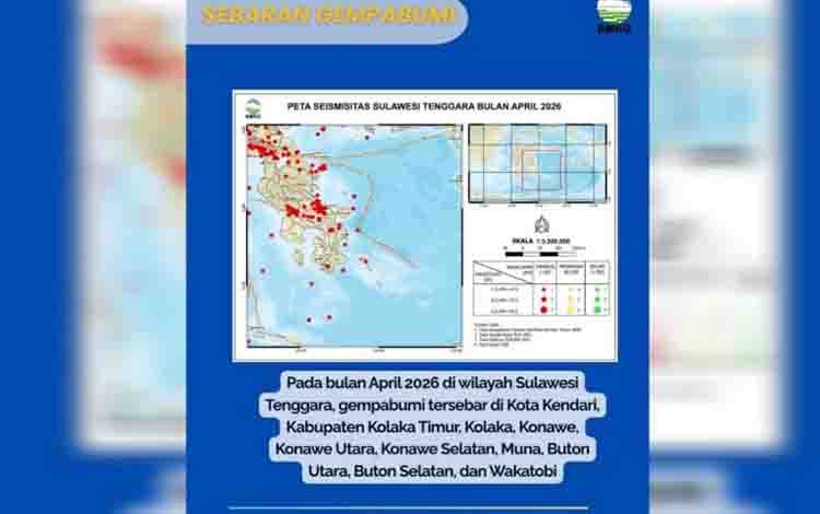 BMKG Catat 119 Gempa Guncang Sulawesi Tenggara Selama April 2026