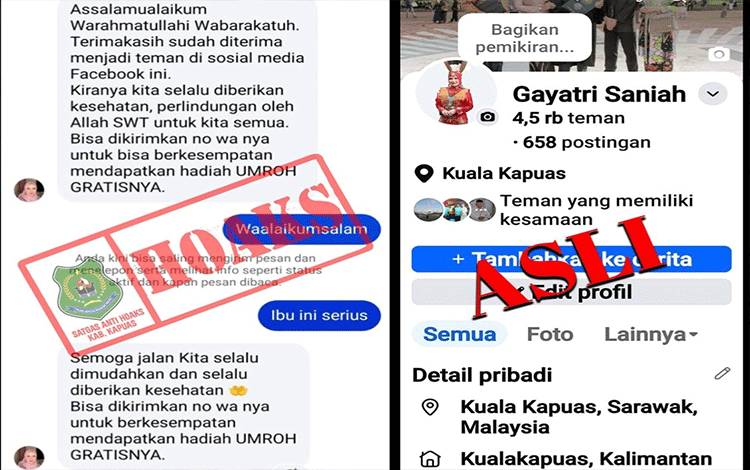 Tawarkan Umroh Gratis, Satgas Anti Hoaks Kapuas Beri Klarifikasi Terkait Akun Palsu Catut Nama Ketua TP PKK