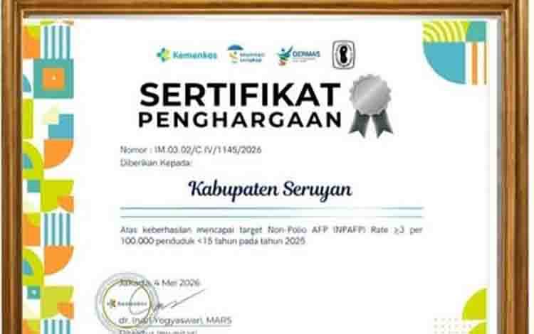 Kabupaten Seruyan Raih Penghargaan NPAFP Rate 2025 dari Kemenkes RI