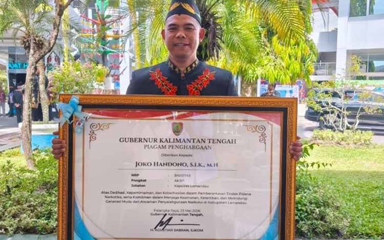Kapolres Lamandau Raih Penghargaan dari Gubernur Kalteng atas Komitmen Berantas Narkoba