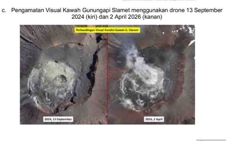 Badan Geologi: Pantauan Drone Suhu Kawah Gunung Slamet Stabil