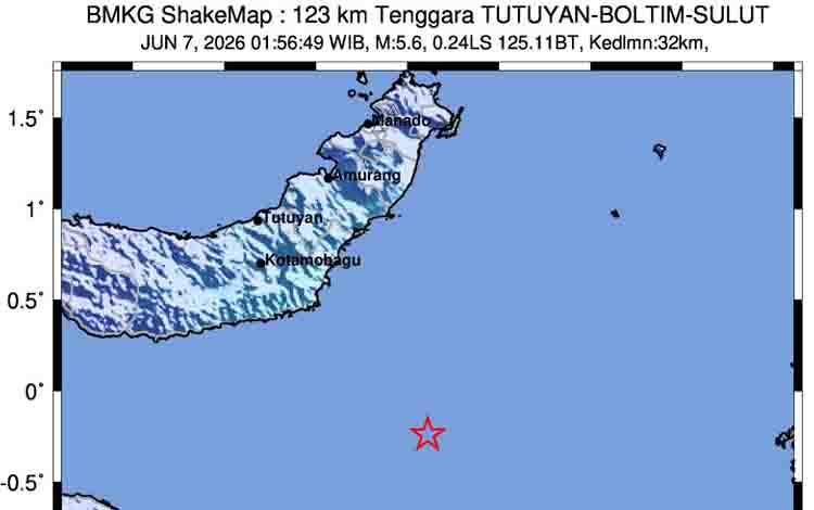 Gempa Magnitudo 5,7 Guncang Tutuyan, Sulawesi Utara