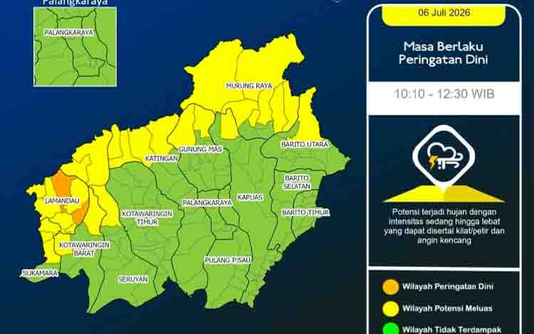 Prakiraan Cuaca Kalteng Sepekan Seminggu Kedepan Berpotensi Hujan Lebat Disertai Angin Kencang