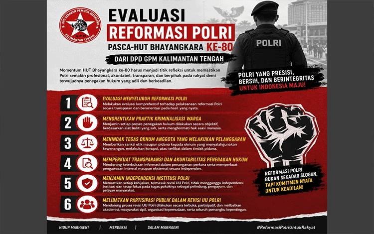 GPM Kalteng Dorong Evaluasi Menyeluruh Reformasi Polri Pasca HUT Bhayangkara