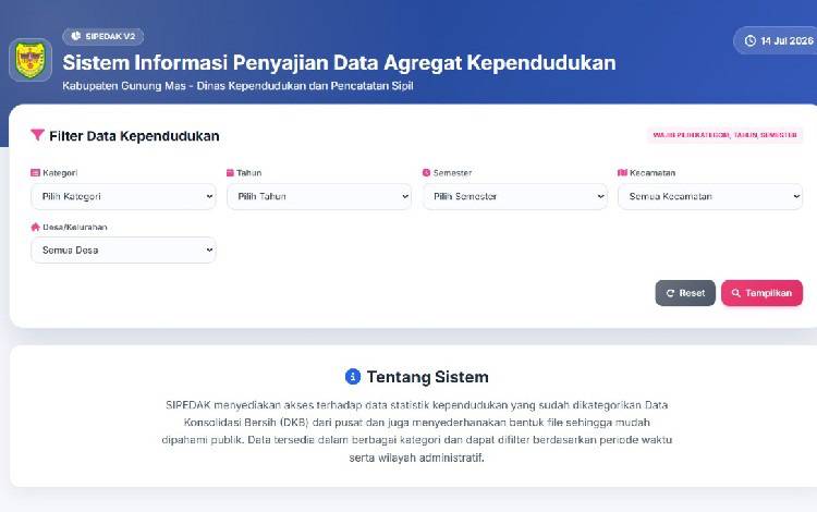 SIPEDAK Inovasi Disdukcapil Gumas Permudah Masyarakat Melihat Data Kependudukan