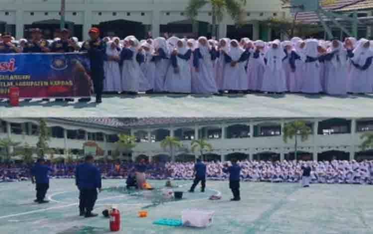 Ratusan Siswa MTsN 1 Kapuas Belajar Padamkan Kebakaran Akibat Kebocoran Gas