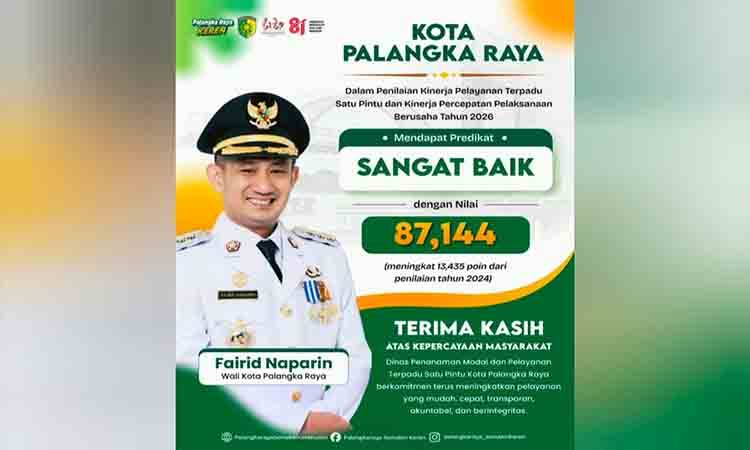 Pelayanan Terpadu Satu Pintu Palangka Raya Raih Predikat Sangat Baik, Nilai Meningkat Signifikan