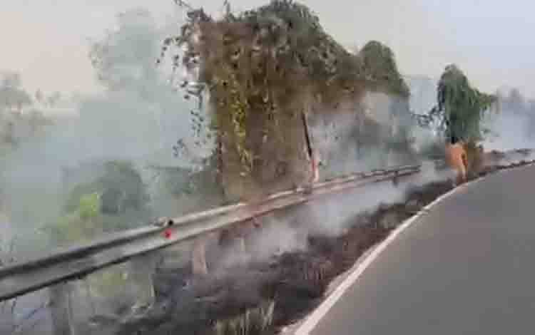 Karhutla Hanguskan Ratusan Meter Vegetasi Semak di Sisi Jalan Poros Dadahup
