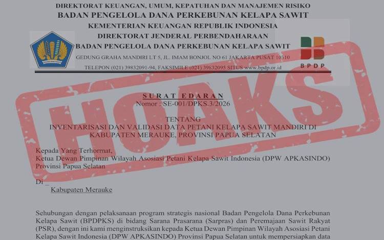 BPDP Tegaskan Surat Edaran Inventarisasi Data Petani Sawit di Merauke Hoaks
