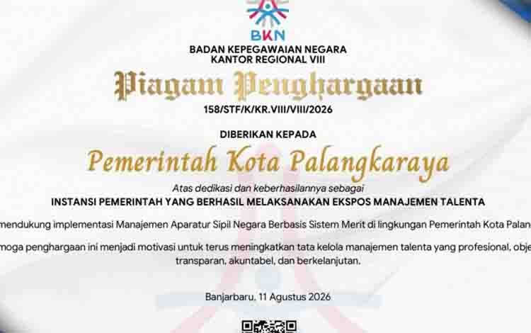 Pemko Palangka Raya Raih Penghargaan Manajemen Talenta