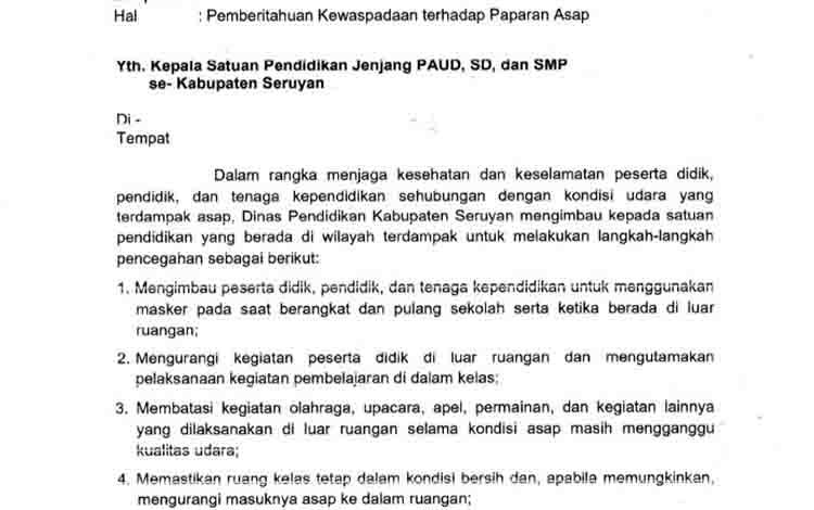 Antisipasi Kabut Asap, Disdik Seruyan Keluarkan Imbauan