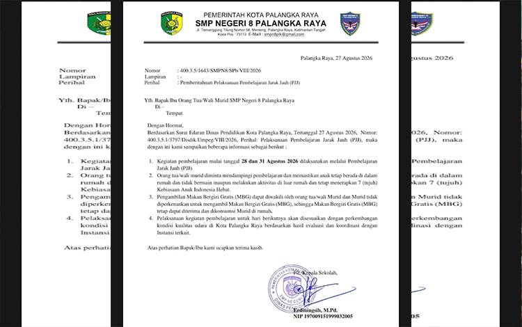 SMPN 8 Palangka Raya Terapkan PJJ 28 dan 31 Agustus 2026