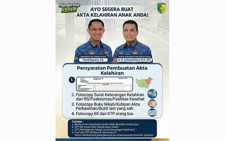 Disdukcapil Palangka Raya Imbau Orang Tua Segera Urus Akta Kelahiran Anak