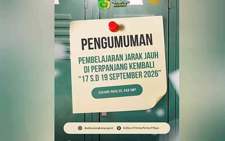ISPU Masih Berbahaya, Disdik Kota Palangka Raya Kembali Perpanjang PJJ Hingga 19 September 2026