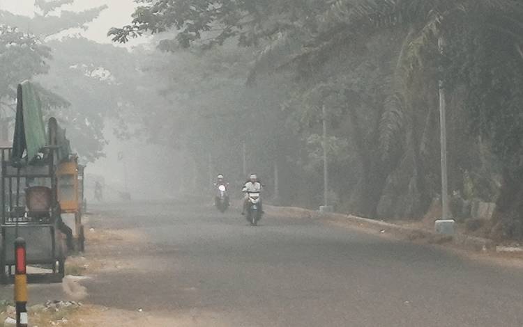 Kabut Asap Siang Hari di Sampit, Jarak Pandang Hanya 150 Meter