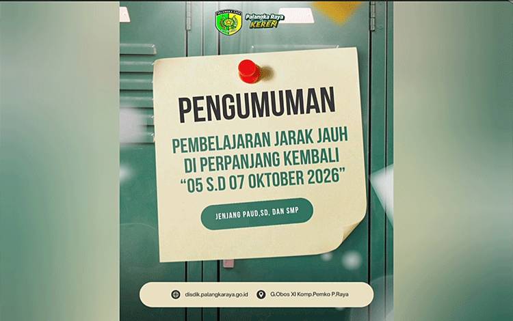 Disdik Palangka Raya Perpanjang PJJ 5 Hingga 7 Oktober 2026