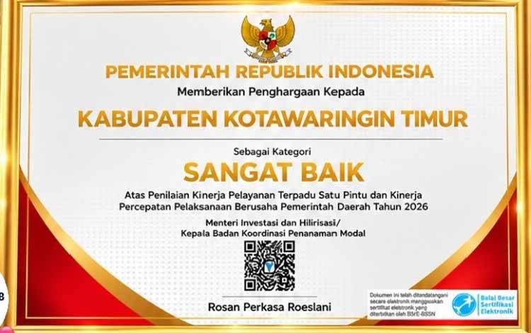 DPMPTSP Kotim Raih Predikat Sangat Baik dalam Penilaian Kinerja Pelayanan Publik 2026