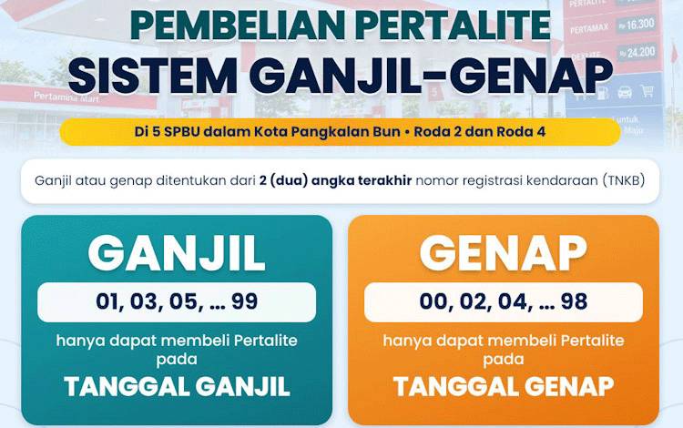 Pemkab Kobar Berlakukan Ganjil-Genap Pertalite di 5 SPBU Pangkalan Bun, Ini Aturannya