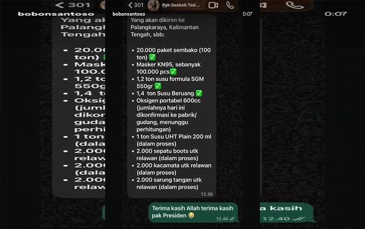 Bobon Santoso Hubungi Seskab Teddy, Bantuan Presiden untuk Korban Asap Karhutla Palangka Raya Disiapkan